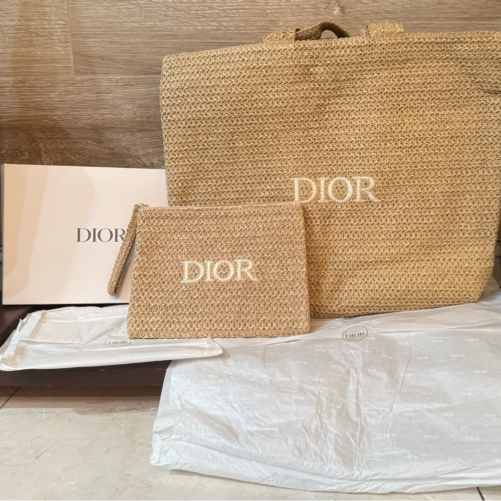 Dior Large Raffia Tote Bag & Wristlet Pouch set GWP/VIP (Gift With Purchase) NEW